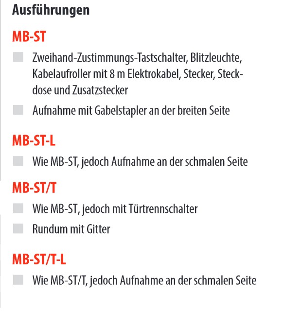 Arbeitsbühne Typ MB-ST-Ausführungen